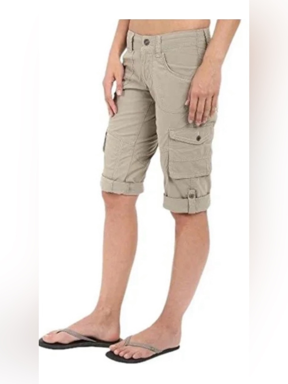 Kuhl Cargo Capri Shorts Womens Size 8 Beige Outdoors Hiking Stretch Utility